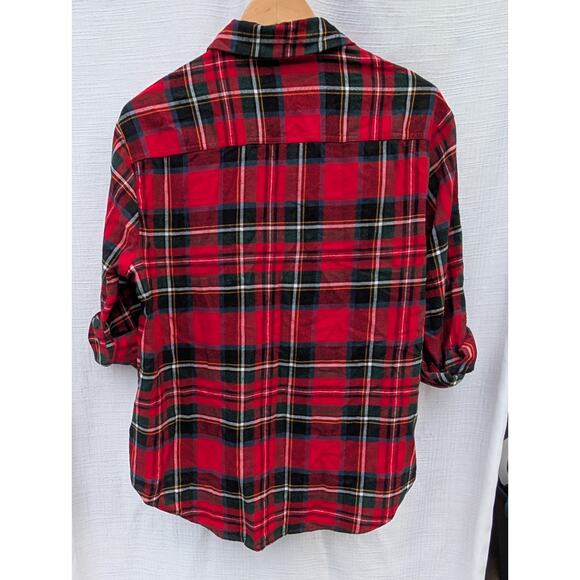 Old Navy Women's The Boyfriend Red Tartan Plaid Flannel Shirt Size SP Outdoors - Picture 5 of 7